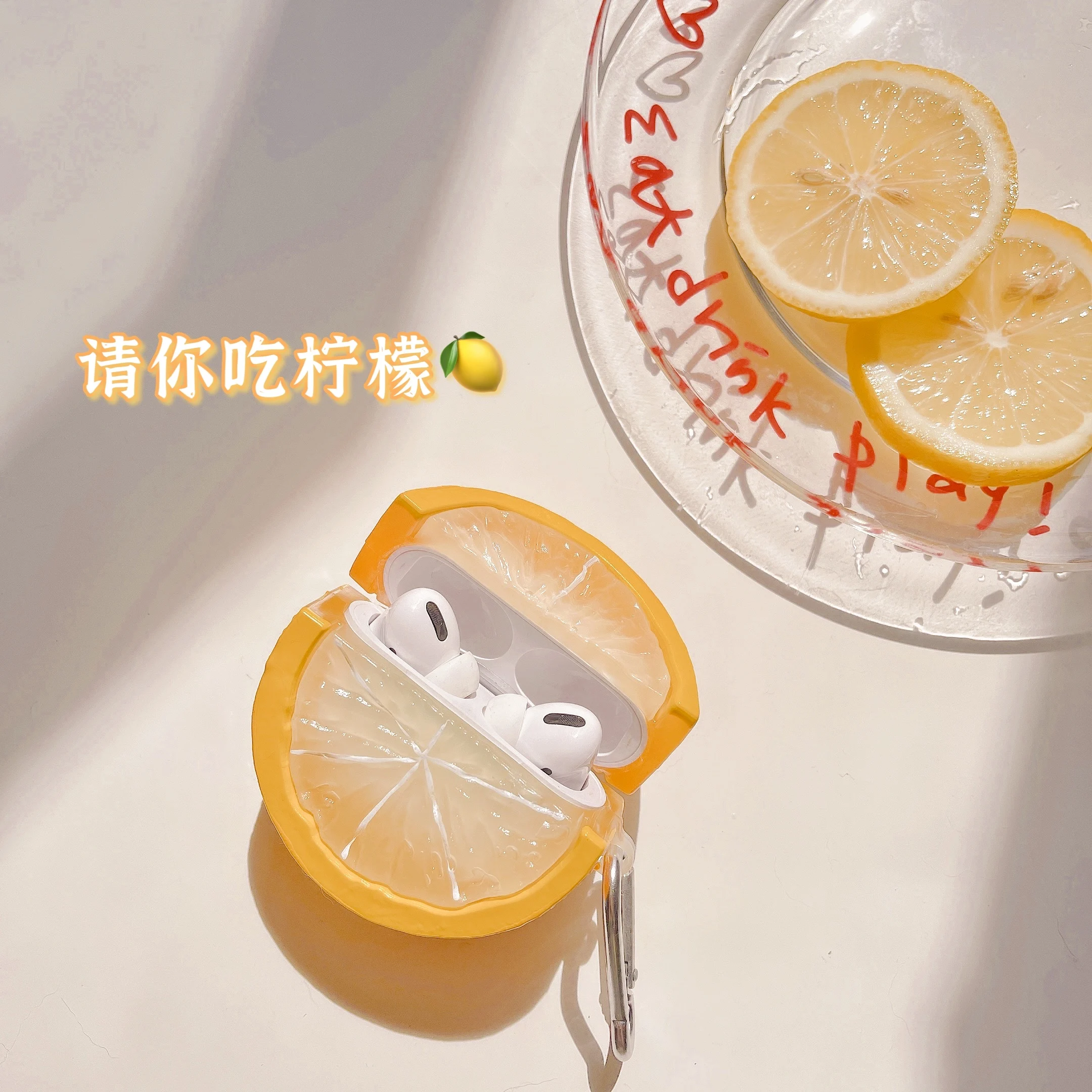 For AirPods 1 2 3 Cute Summer Fruit Simulation Lemon Case for Airpods Pro Wireless Earphone Cover Key Ring Pendant Charging Box