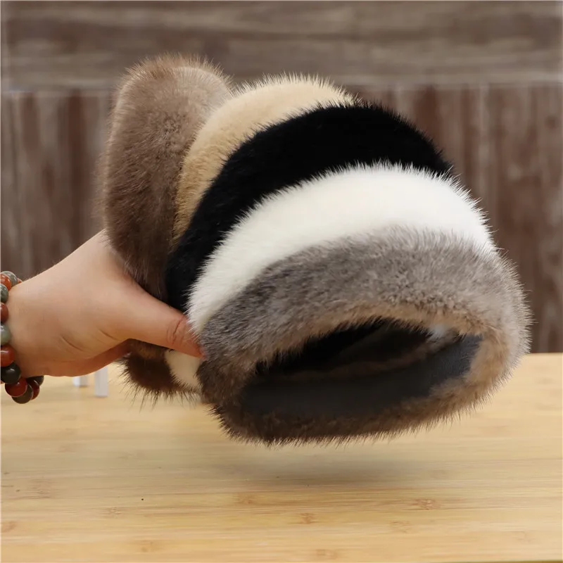 

New Winter Real Mink Fur Headband For Women Hair Accessories Solid Head Wraps Warm Furry Gift