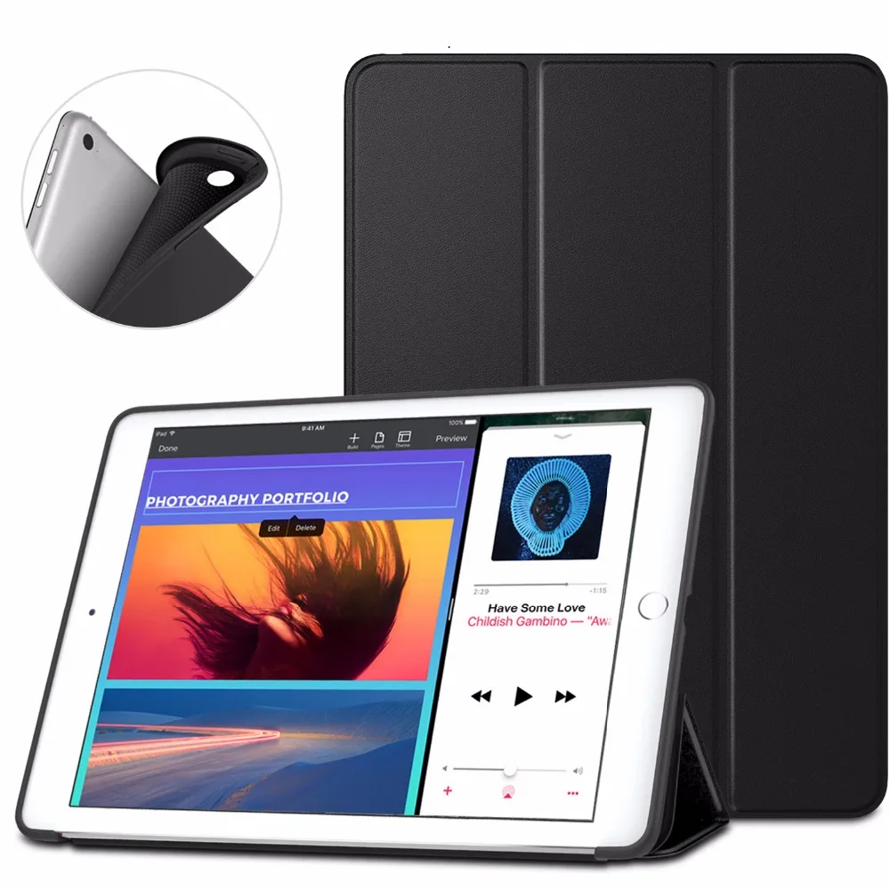 Case for iPad 9.7 2018/2017,Smart Case Light Weight Slim Soft TPU Back Cover Protector,with Auto Wake/Sleep Function, Magnetic