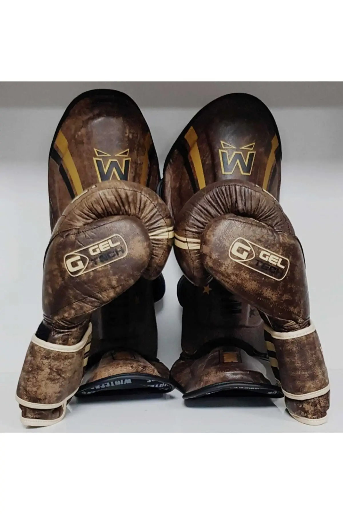 Vintage Echtem Leder Boxing handschuhe Und Shin Set 12 selbst