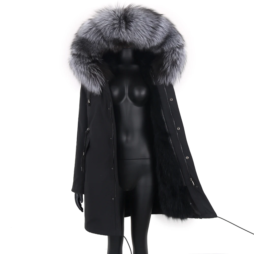 2021 Women Long Parka Real Fur Coat Winter Jacket  Waterproof Big Natural Raccoon Fur Collar Hood Thick Warm Real Fox Fur Liner