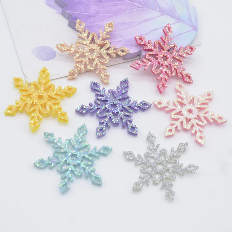 50Pcs/lots Shining Snowflakes Home Decorations DIY Christmas Sewing Pathes Christmas Tree Ornament Decal Headwear Accessories