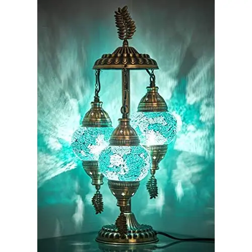 LaModaHome 2020 Stunning 3 Globe English Moroccan Bohemian Table Desk Bedside Night Lamp Light Lampshade with North American Plu