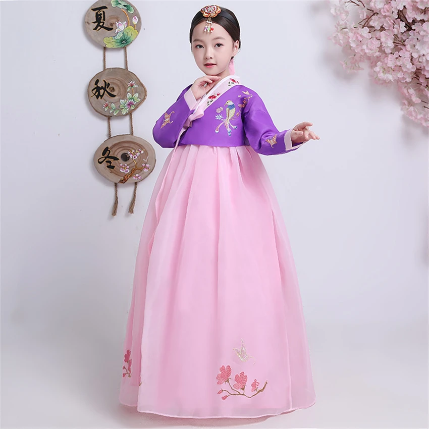 New Girls Traditional Korean Hanbok Dress Dance Costumes Stage Performance Clothing Korea Fashion Style Festival Outfit for Kids