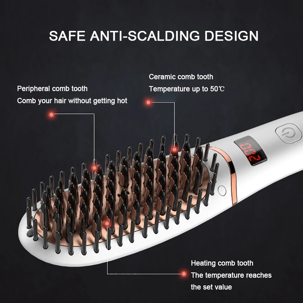 ผม Straightener แปรง30S ความร้อนอย่างรวดเร็วเซรามิค5อุณหภูมิปรับไฟฟ้าหวี