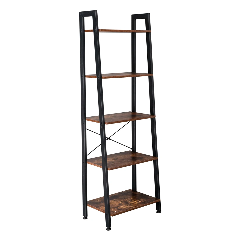 5 Tiers Industrial Ladder Shelf Vintage Bookshelf  Storage Rack Shelf Bookcase Shelf for Office  Bathroom  Living Room