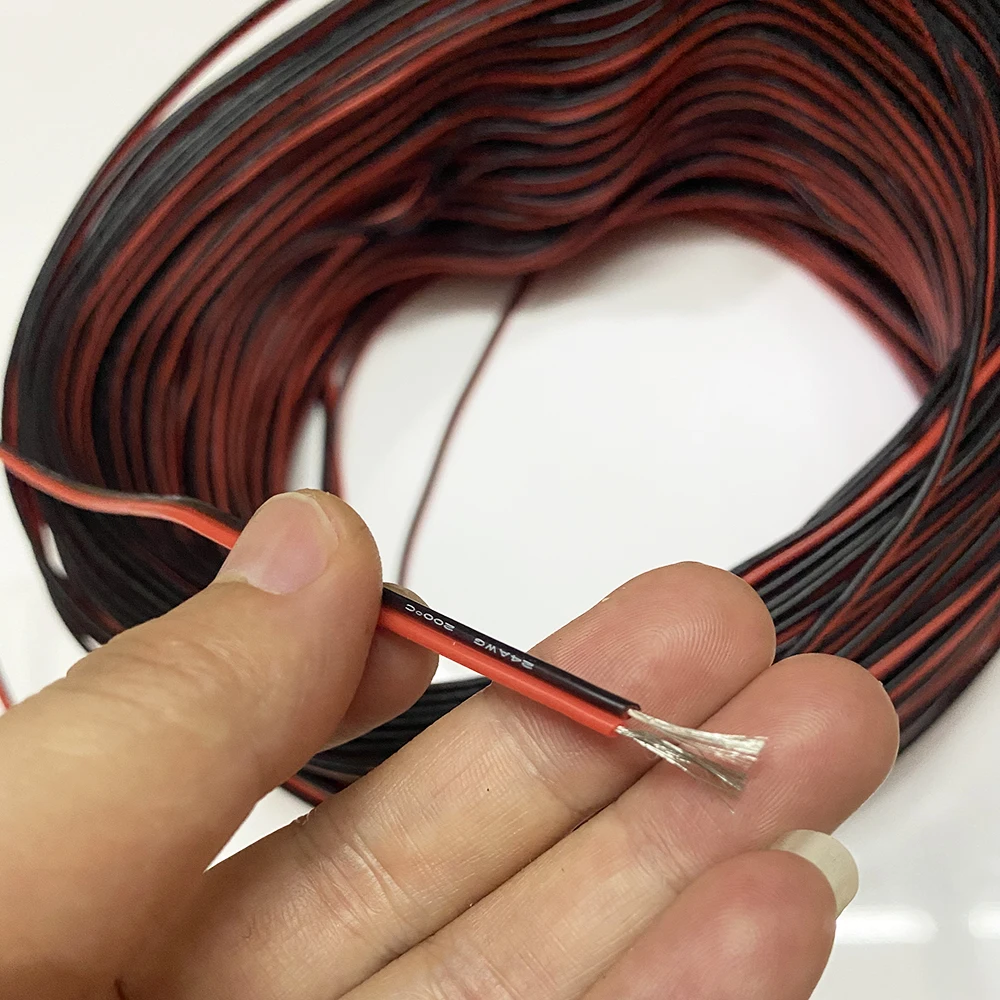 Fio De Cobre Estanhado Preto Vermelho, Linha Paralela, Resistente A Alta Temperatura, Fio De Silicone Macio, Caixa De Luz Cabo De Áudio, 24 AWG