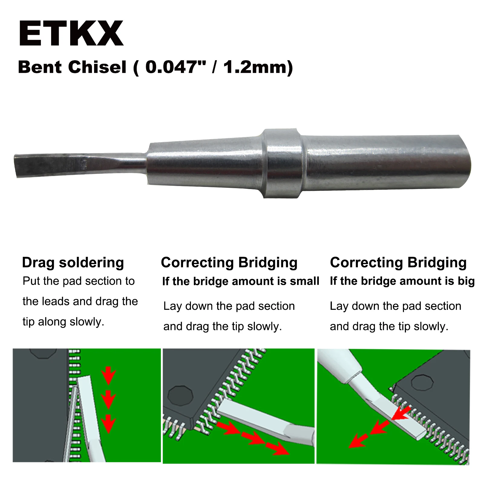 Punta de soldadura ETKX cincel doblado, 1,2mm, compatible con WELLER west51, west50, west51, we10na, WE1010EU, PES51, PES50, LR21, LR20, broca de hierro
