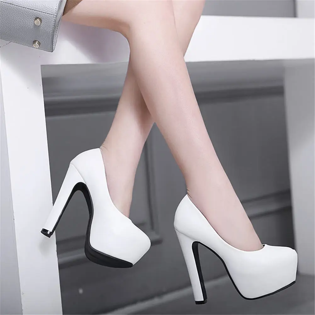 Doratasia 2020 Dropship Slip On 14cm High Heels Platform Women Shoes Woman Spring Mature Elegant Office Lady Black White Pumps