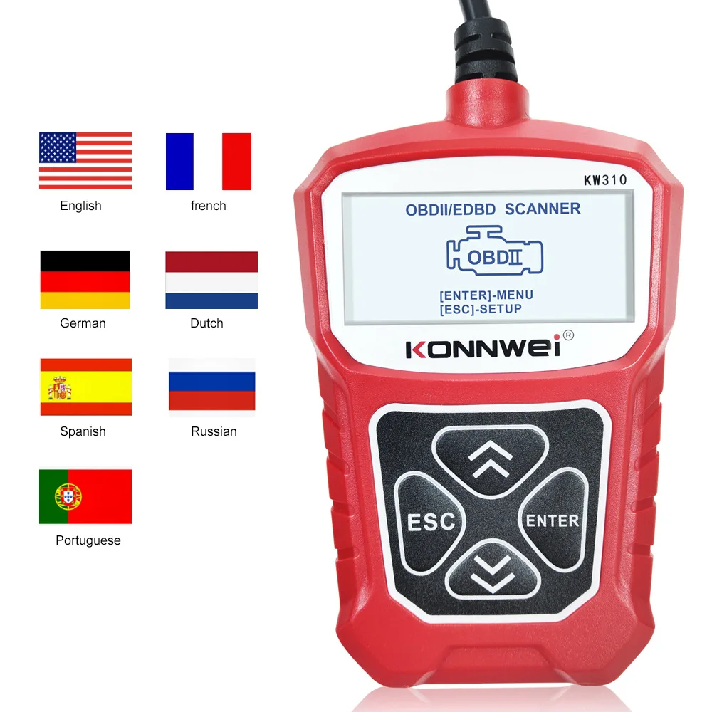 KONNWEI 자동차 OBD 2 스캐너 진단 도구, KW310 OBD2, 자동차 스캐너, 자동차 도구, 러시아어 PK Elm327