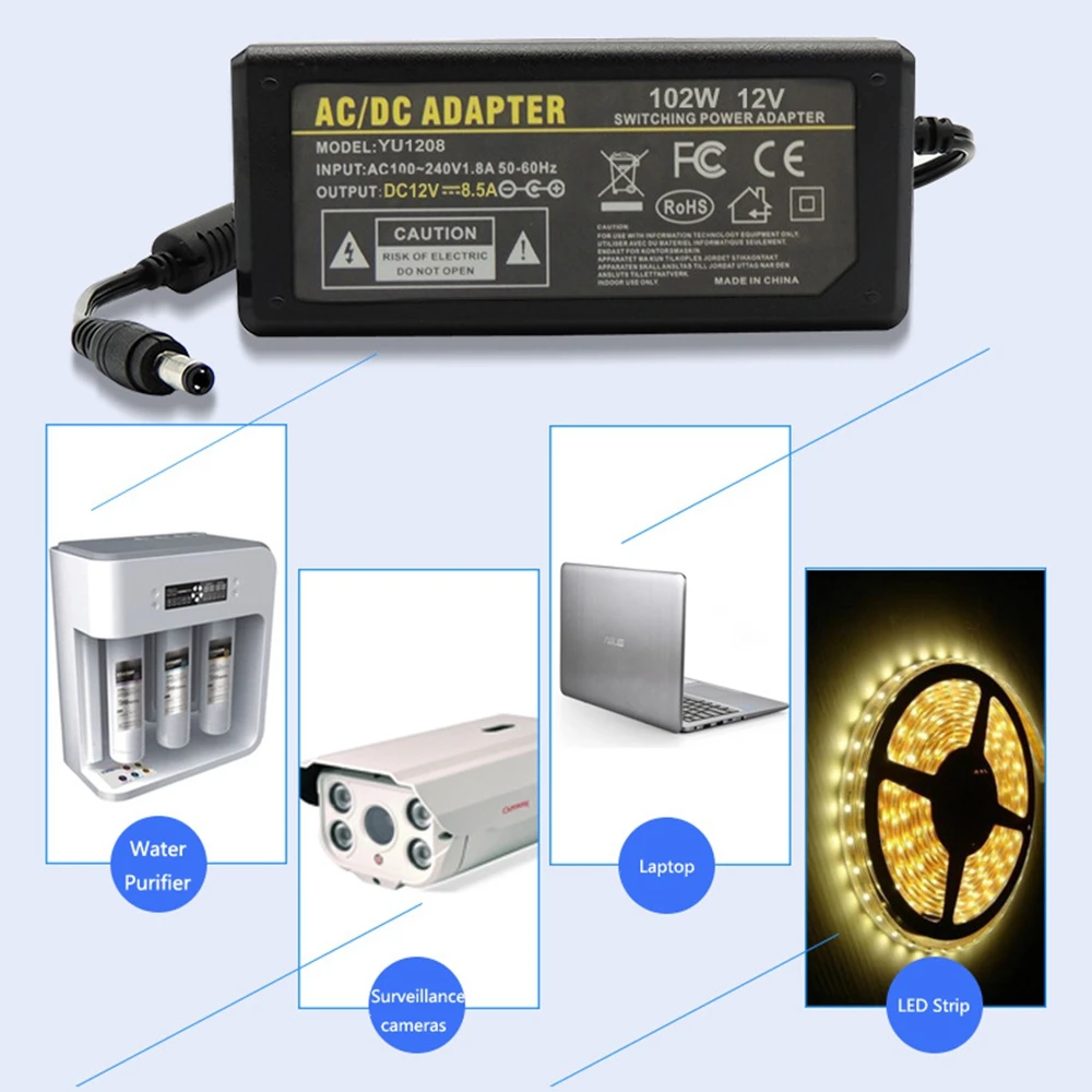 Imagem -03 - Led Adaptador de Alimentação 2a 3a 5a 6a 8a Transformador Led Driver para Ws2801 Ws2812b Sk6812 Led Strip Alta Qualidade Dc5v