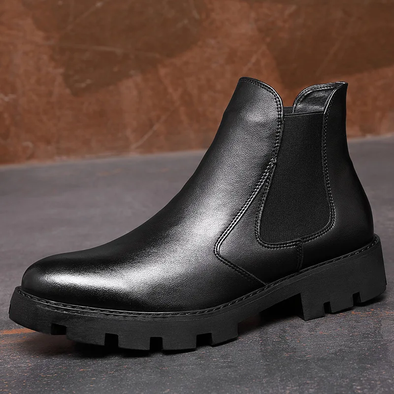 men leisure autumn winter boots cow leather shoes handsome platform botines hombre chelsea botas de homens zapatos bottines mans