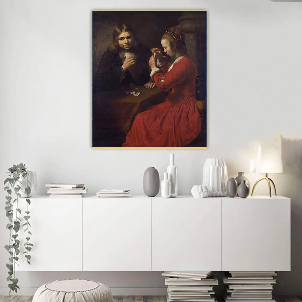 

Rembrandt " A Young Man And A Girl Playing Cards " Canvas Oil Painting Poster Aesthetic Picture Interior Decor Home Decoration