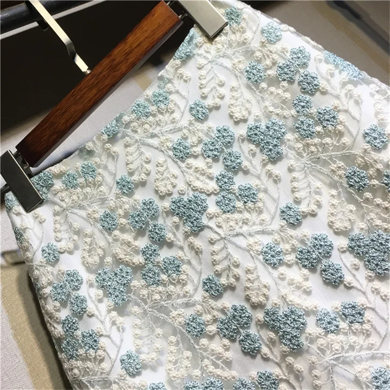 ฤดูร้อนเซ็กซี่กระโปรงเอวสูงตาข่ายลูกไม้ดอกไม้เย็บปักถักร้อยกระโปรงสาว Midi ความยาวกระโปรงสะโพกแพคเกจ Vestidos Y395