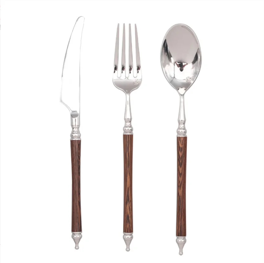 Western tableware set chicken wings wooden handle 304 stainless steel steak knife fork spoon chopstick spoon dessert fork spoon