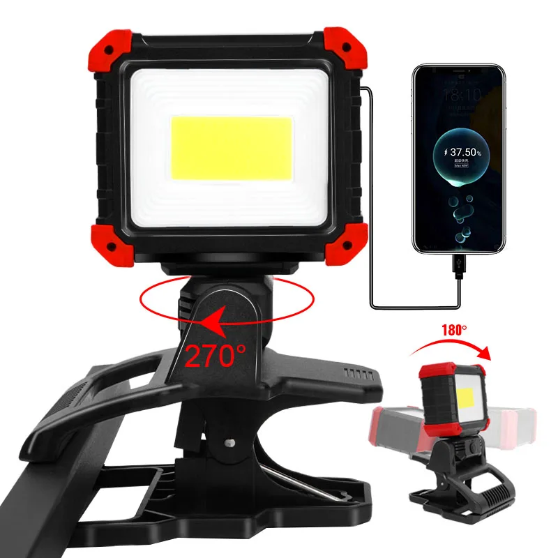 Led Rechargeable Work Light 270° COB Magnetic Clip on Worklight Super Bright Waterproof Cordless Lamp For Car Repair Emergency