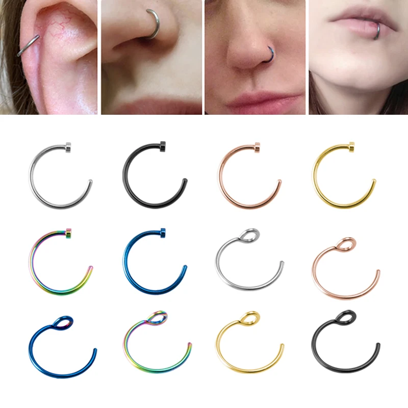 1pc Fake Piercing Nose Ring Hoop Septum Stainless Steel Clip Ear Lip Rings Faux Earring Non Piercing for Women Men Body Jewelry