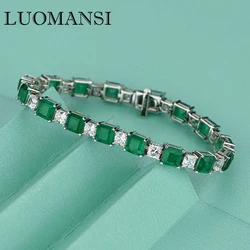 Luomansi Luxury 925 Sterling Silver Bracelet Geometric Emerald + High Carbon Diamond Bracelet  Jewelry Woman Birthday Party Gift