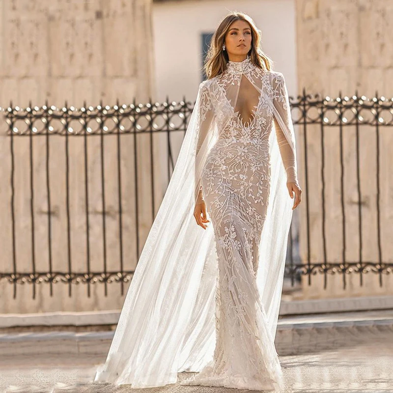 Chal de novia con Apliques de encaje, longitud de la Catedral, Blanco/Marfil, vestido de novia, capa