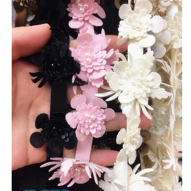 Künstliche Leder Blume Perle Bestickt Spitze Trim Band Stoff Sewing Supplies Handwerk DIY Für Kostüm Kleid Hut Dekoration
