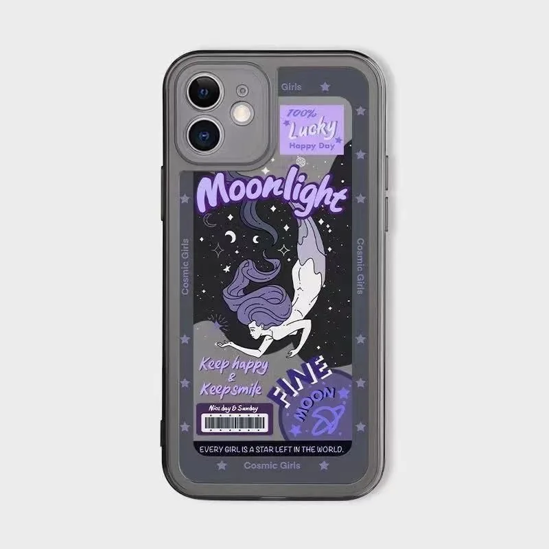 Moonlight Mermaid Case for iPhone 14 13 Pro Max Back Phone Cover for 12 Mini 11 Pro Max X XS XR 8 7 Plus SE 2020