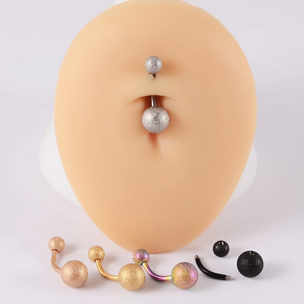 1Piece Surgical Steel Anodized Belly Button Rings Matte Balls Navel Studs Banana Curved Barbell Body Piercing Jewelry 14g