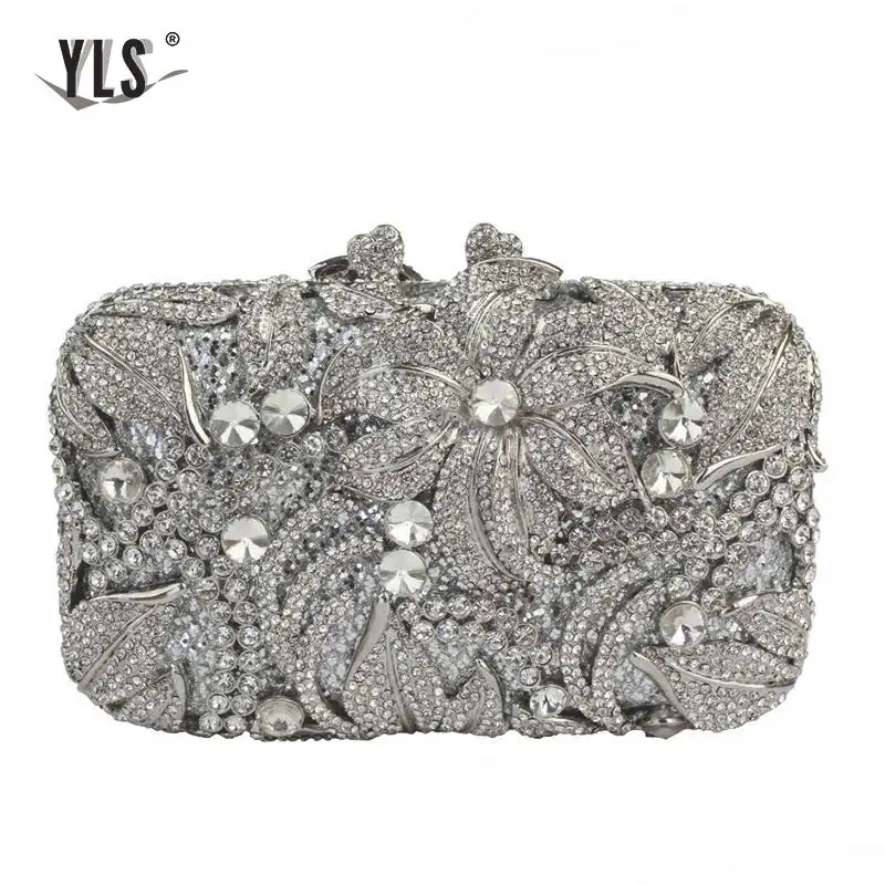 Luxury Crystal Women Clutch 3D Flower Party Evening Bags Purse Ladies Pink Silver Gold Diamond Handbag For Wedding 12 Color