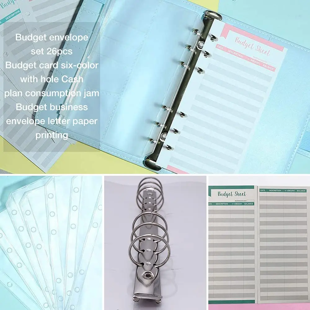 26 Pieces A6 Binder PVC Notebook Cover Budget Envelopes Planner Organizer with Binder Zipper Pockets, Budget Sheets & Ruler