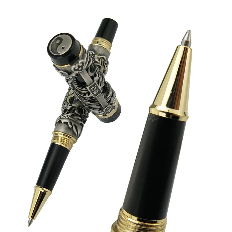 Jinhao Dragon Phoenix Design Rollerball Pen, Metal Carving Embossing Heavy Pen Gray & Black For Office & School & Home