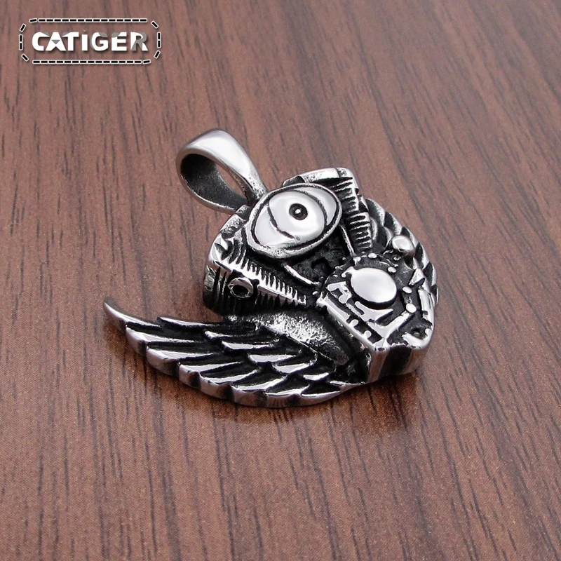 Classic 316L Stainless Steel Eagle Wings Engine Style Biker Pendant Motorcycle Bike Necklace Jewelry