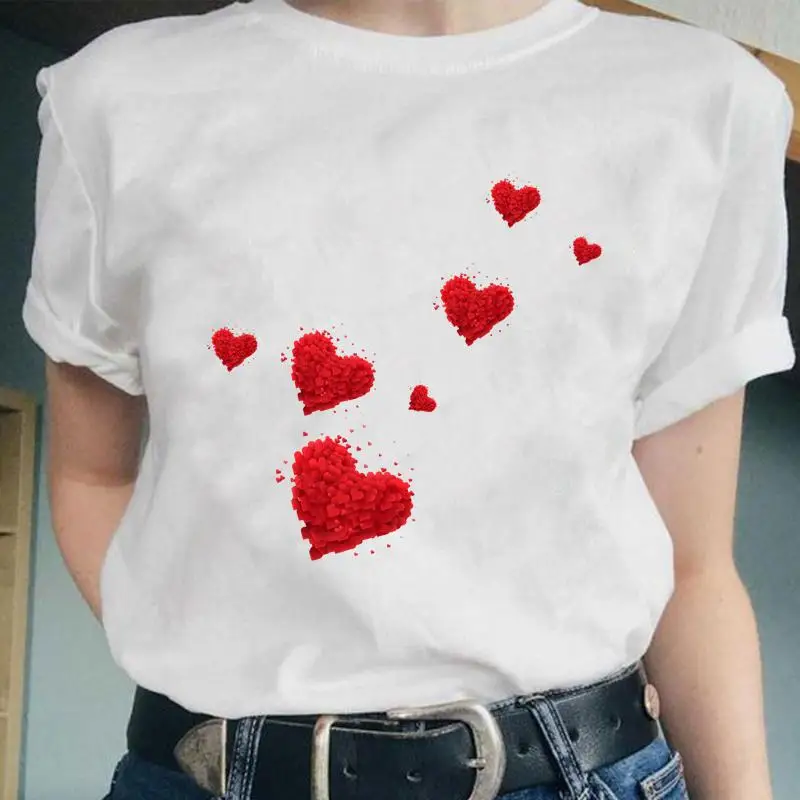 Women Short Sleeve Valentine's Day Love Lady Tees Female Fashion Cartoon 2022 Clothes Summer Print Tops Tshirt Graphic T-Shirt