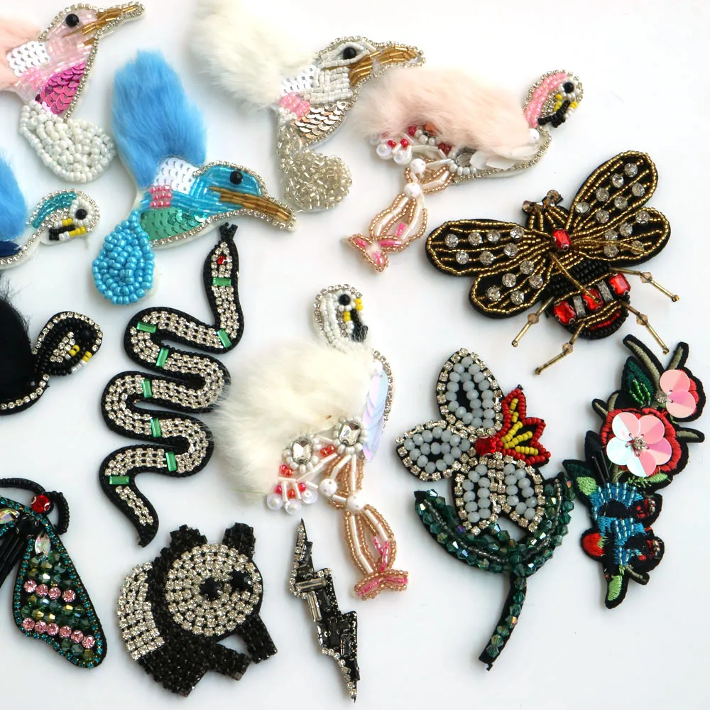 Mode nähen auf Strass perlen Patches für kleidung Blume Vogel stickerei applique Parches Handgemachte pailletten patch – Detail 21