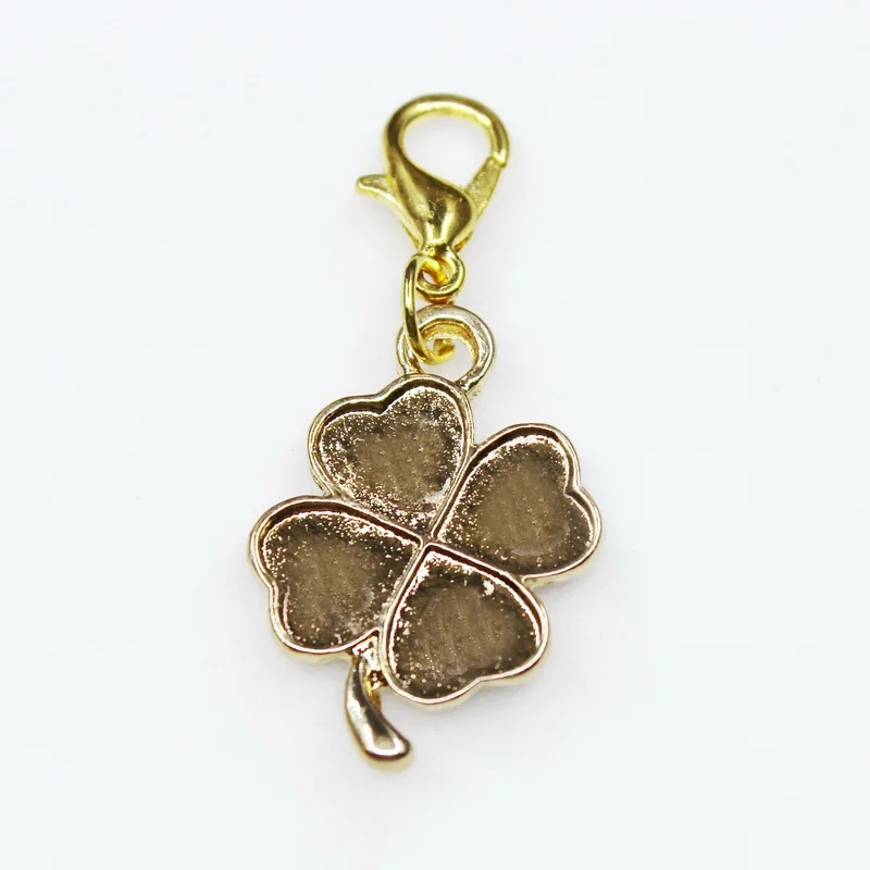 

Hot selling 50pcs gold Four Leaf Clover charm Lobster Clasp Charms Hanging Charm DIY bracelet Jewelry Accessory dangle Charms