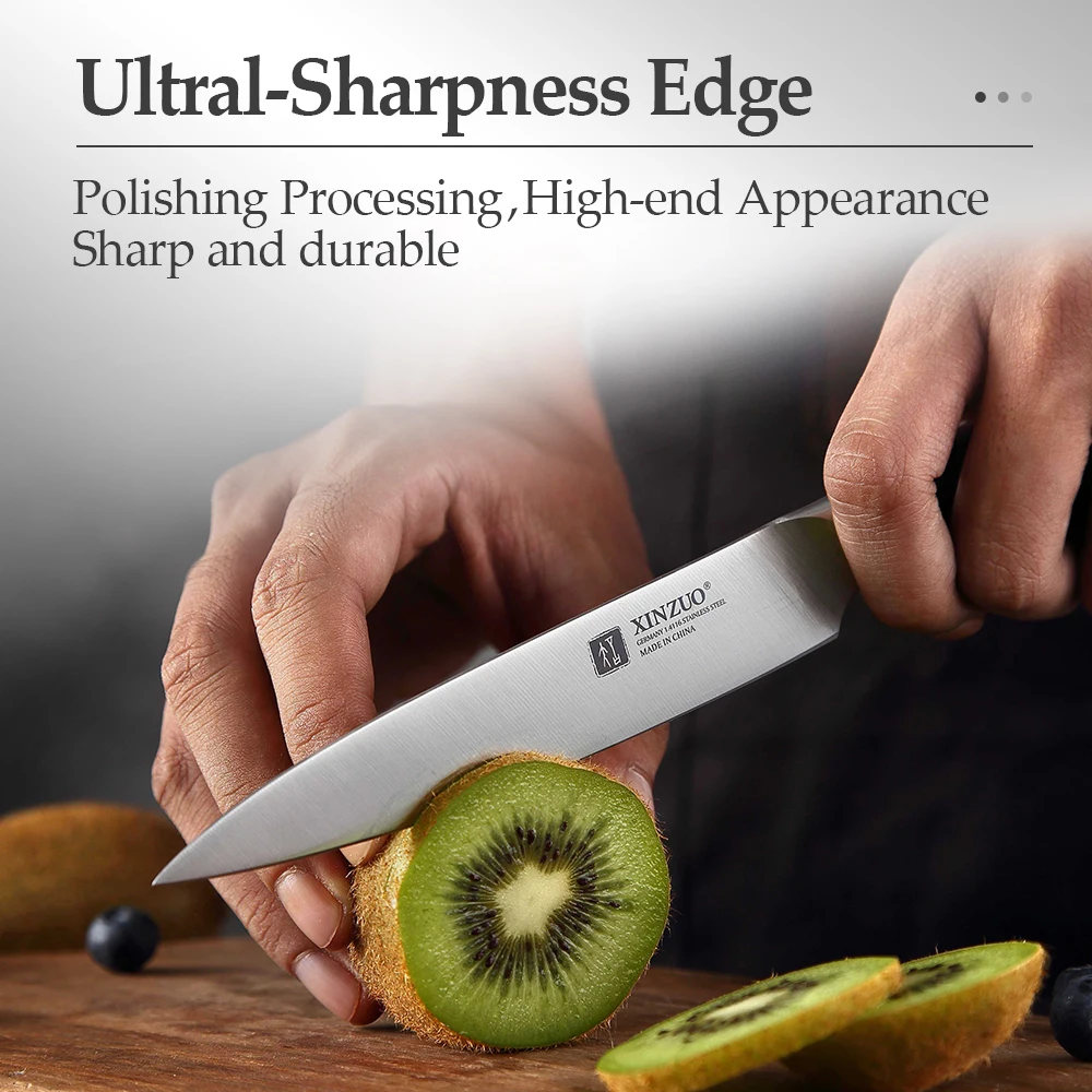 XINZUO 5\'\' Utility Knife GERMAN DIN1.4116 Steel Kitchen Knife Red Sandalwood Handle Peeling Vegetables Cook Knives Kitchen Tools