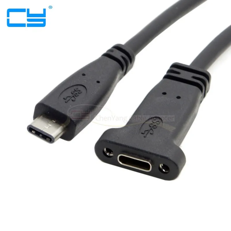 

20CM USB-C USB 3.1 Type C type-c Male to Female Extension Data Cable with Panel Mount Screw Hole 0.2M