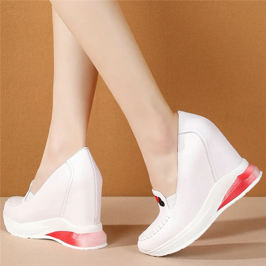 Platform Pumps Shoes Women Genuine Leather Wedges High Heel Ankle Boots Female Low Top Round Toe Fashion Sneakers Casual Shoes