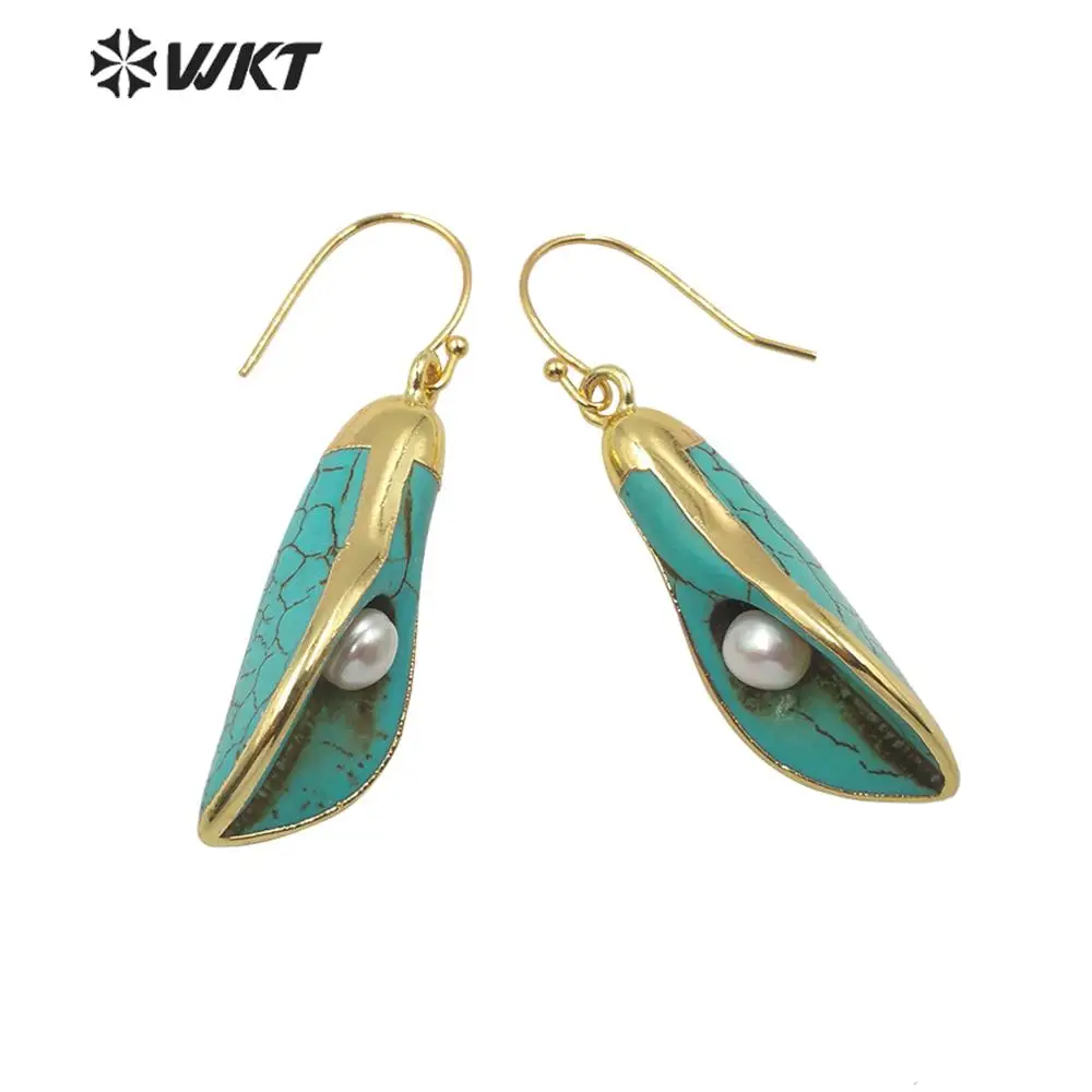 WT-E605 WKT Special Design Stone Earrings Morning Glory Sape Earrings Stone ＆ Pearl Women Fashion Earrings Jewelry Gift For Lady