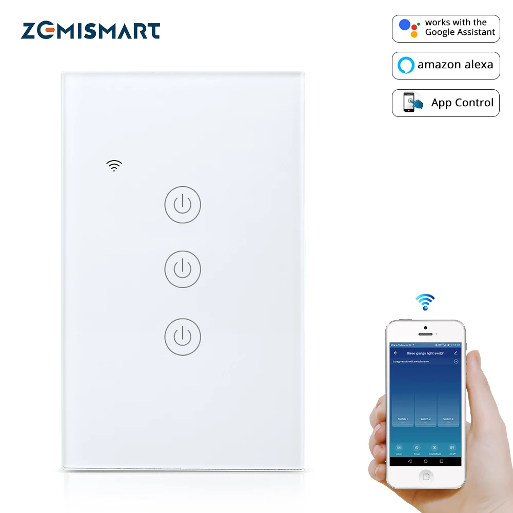 Zemismart US Tuya WiFi Light Switch Neutral Optional Wire 1 2 3 Gang Alexa Google Home Assistant Smart Life Control 100V 240V