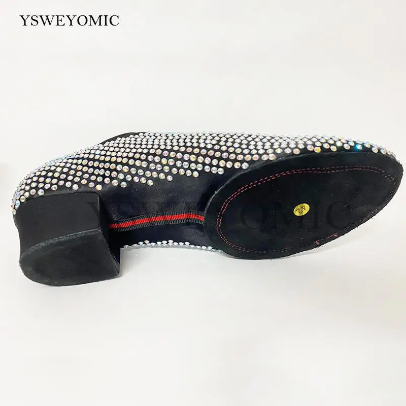 2021 Rhinestones Men\'s Latin Dance Shoes 4cm 2cm Customized Split Flexible Outsole Ballroom Salsa Dance Shoes For Men