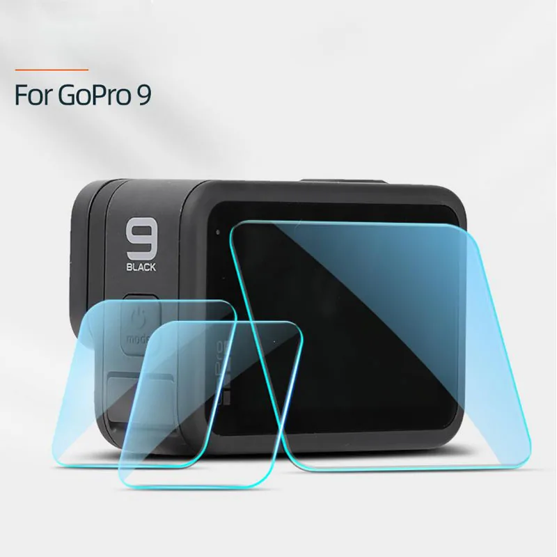 Funda protectora de vidrio templado para cámara GoPro Hero 9, accesorios de película protectora para pantalla de lente de cámara GoPro 9, color negro