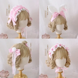 Giapponese Lolita Dell'orecchio di Coniglio Lolita Dolce Ci KC Rosa Plaid in Bianco e Bordo Morsetto Della Fascia Può Essere Casa di pan di Zenzero AP dolce