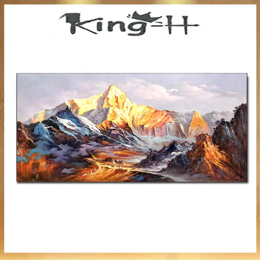 

Original high-quality scenery golden mountains beautiful snow mountain landscape painting children's oil painting hand-painted h