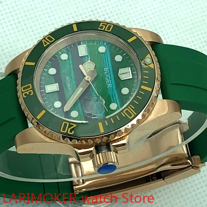 Bliger 2021 nowych mężczyzna wysokiej jakości luksusowe sportowe i rekreacyjne wodoodporny zegarek męski zegar mechaniczny na morze zielony bezel obrotowy