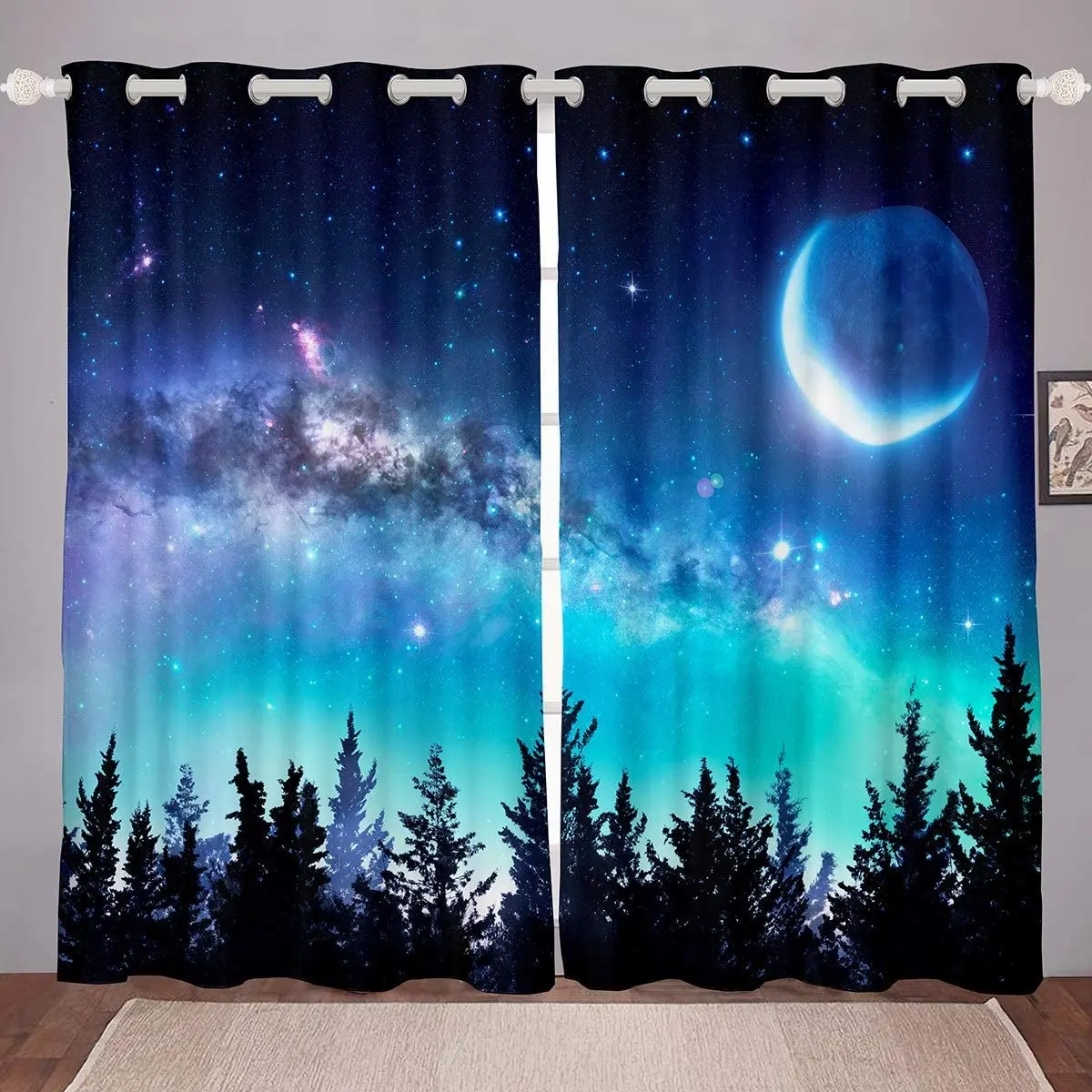 

Galaxy Blackout Curtains for Bedroom Starry Sky Galaxy Star Moon Room Windows Curtains Window Drapes Home Decor Window Treatment