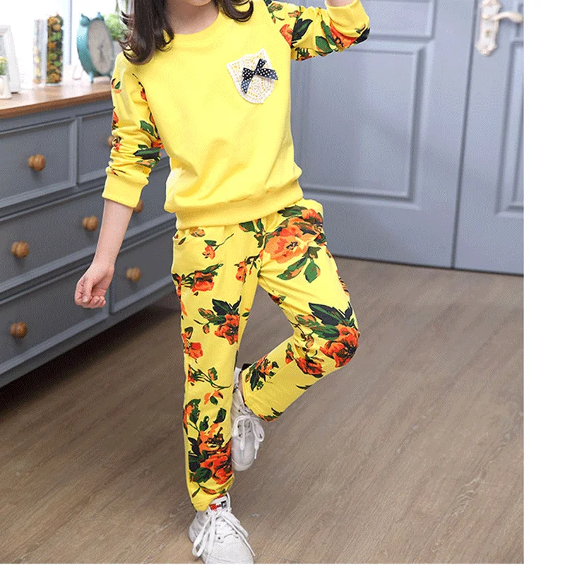 Winter Children Clothing Sets for Girls Floral Baby Girl Clothes Cotton Kids Tracksuit Sweatshirt+Pants Christma Costume Outfit