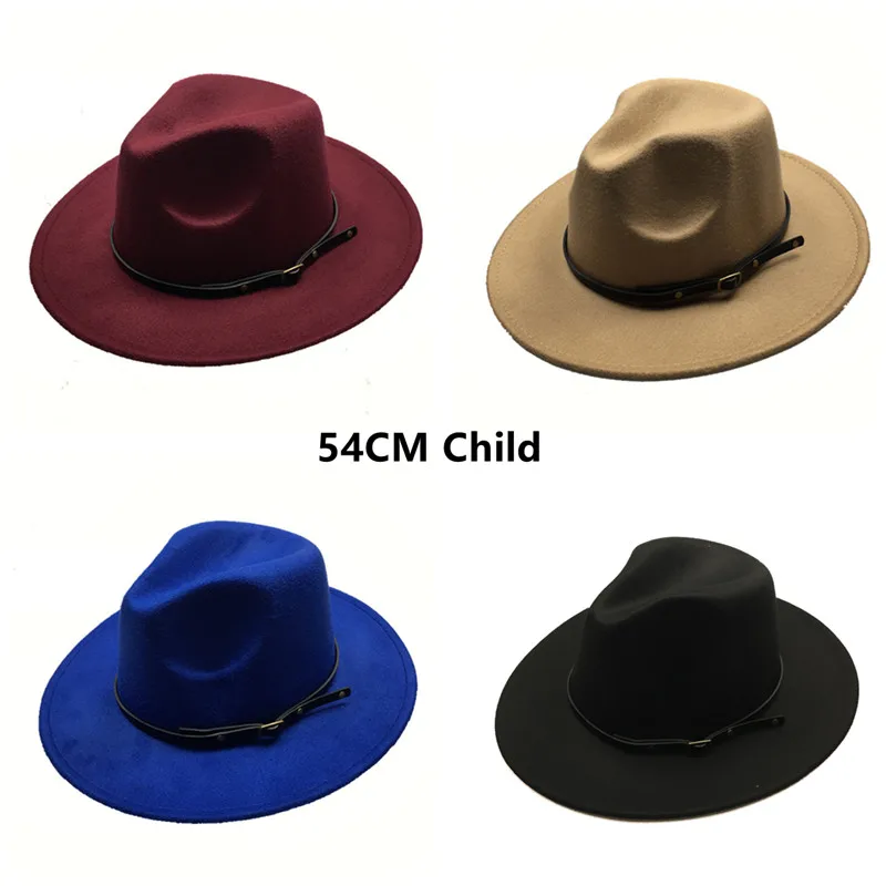 

Children fedora hat Black Belt small kids wide birm solid felted classic white black child casual formal Spring Autumn 2021