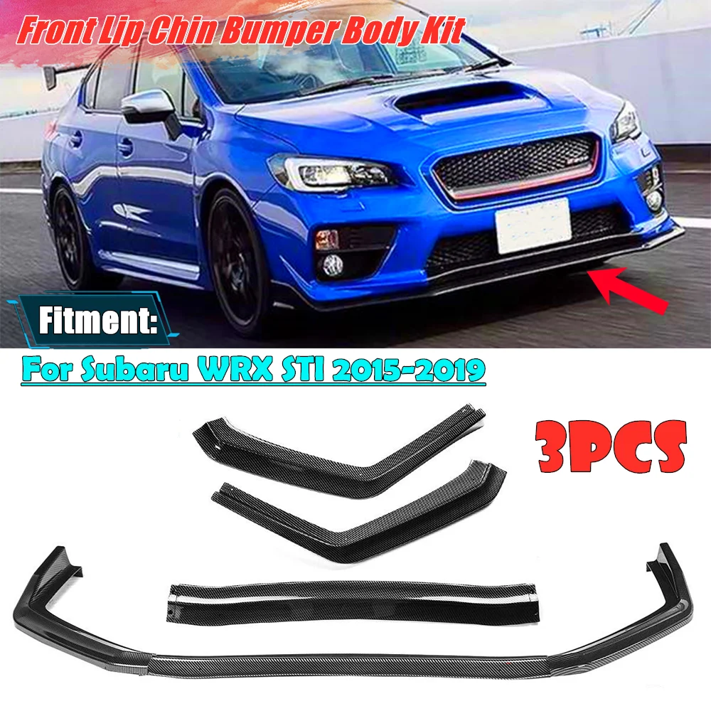 3Pcs Carbon Fiber Look Front Lip Chin Bumper Body Kits Trim Cover For Subaru WRX STI 2015 2016 2017 2018 2019