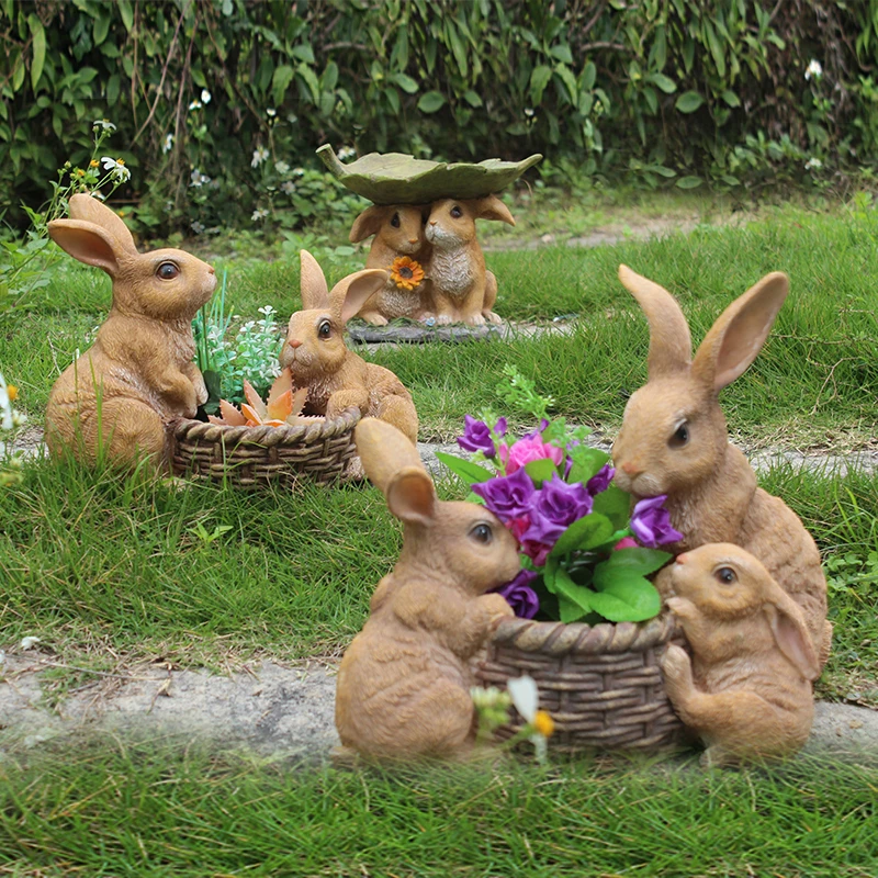 

Pastoral Simulation Animal Rabbit Resin Succulent Flower Pot Ornaments Garden Sculpture Crafts Courtyard Figurines Decoration