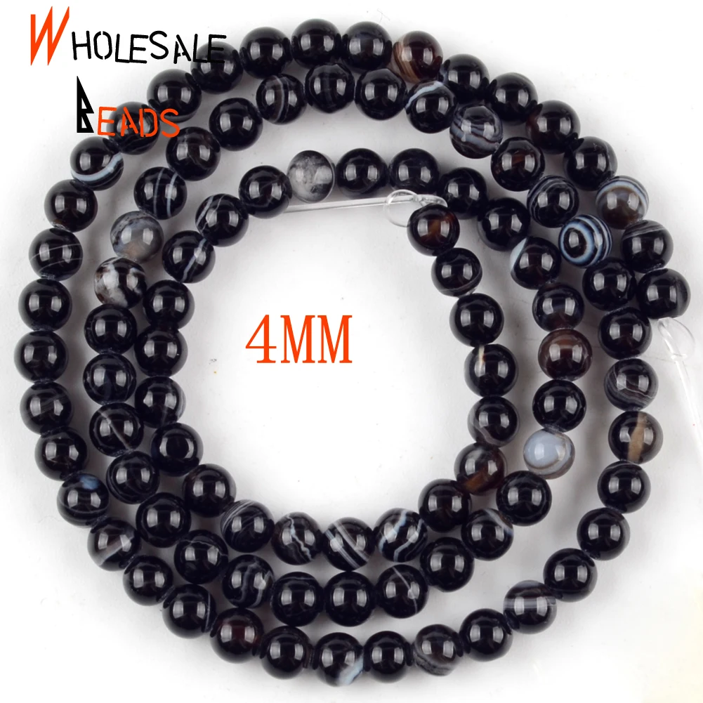 Natural Black Stripe Agates Stone Beads Round Beads for Jewelry Making 4/6/8/10/12mm Diy Bracelets Accessories 15