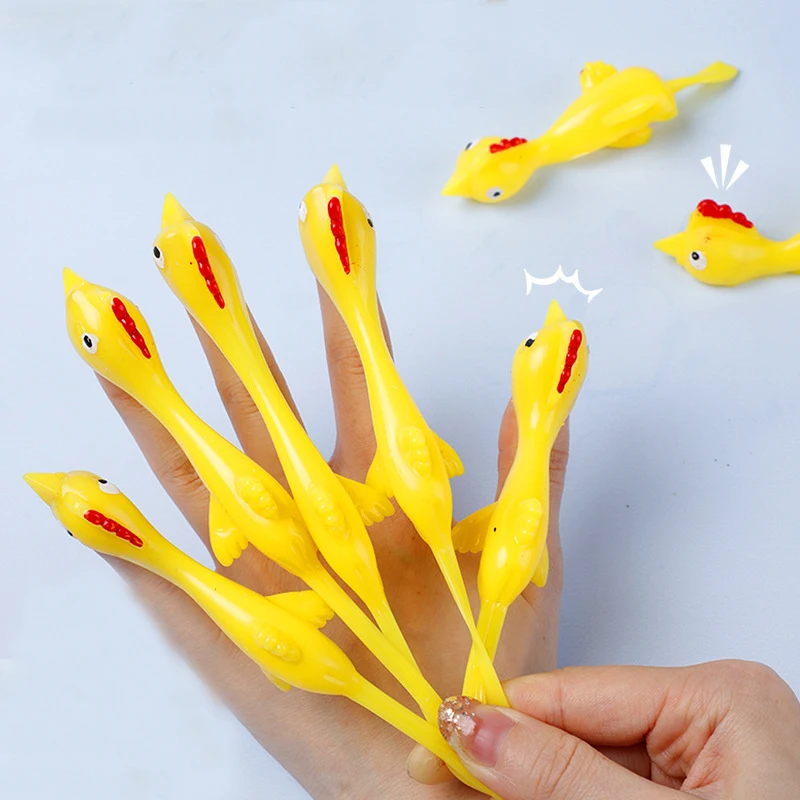 10PCS 20PCS Catapult Chicken Launch Turkey Fun and Tricky Elastic New Funny Flying Finger Birds Sticky Toys Slingshot Chick